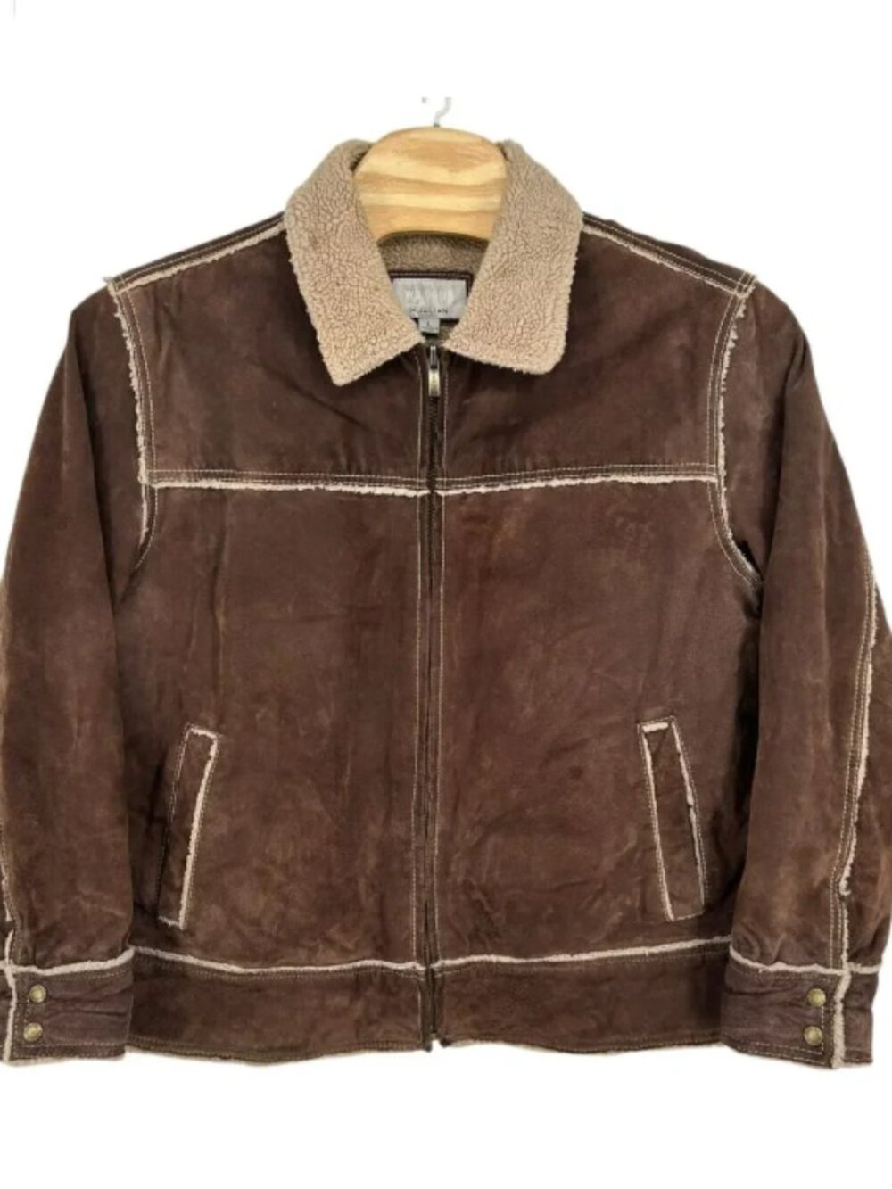 VTG Wilsons Leather M. Julian Suede Sherpa Lined Full Zip Bomber - Brown Size S
